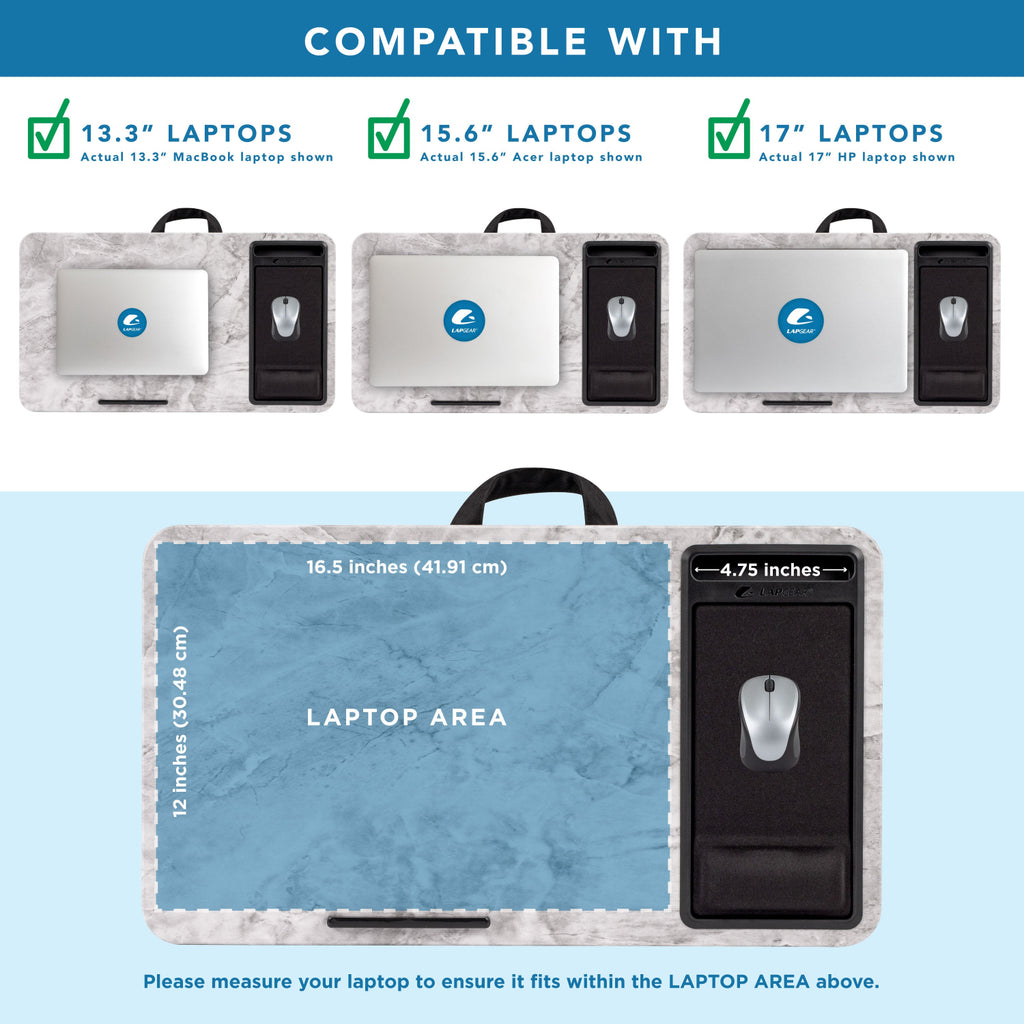 Product display with laptop and mouse compartments on a blue background